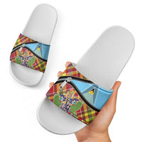 Saint Lucia Creole Day Slide Sandals Madras Pattern Zipper Stylized - Wonder Print Shop