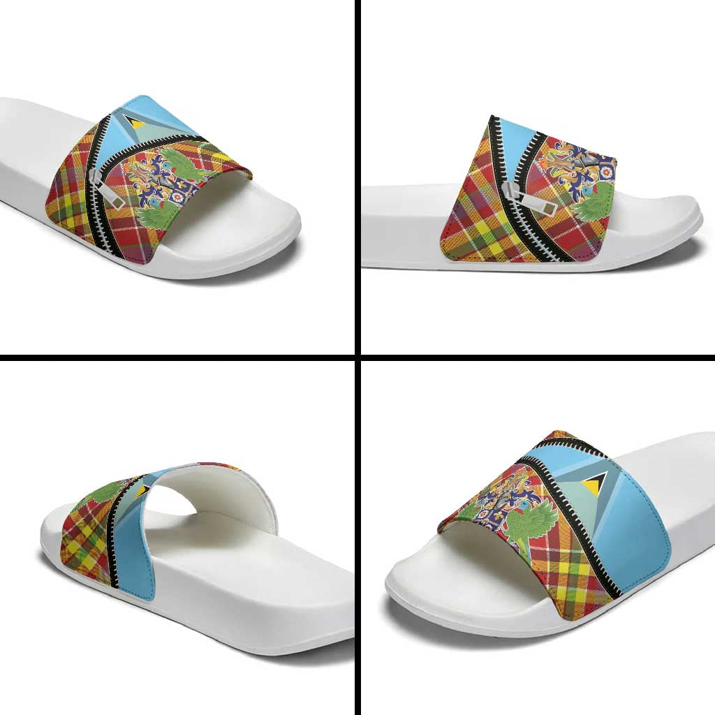 Saint Lucia Creole Day Slide Sandals Madras Pattern Zipper Stylized - Wonder Print Shop