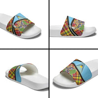 Saint Lucia Creole Day Slide Sandals Madras Pattern Zipper Stylized - Wonder Print Shop