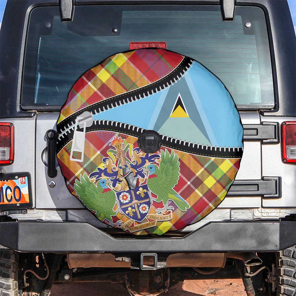 Saint Lucia Creole Day Spare Tire Cover Madras Pattern Zipper Stylized - Wonder Print Shop