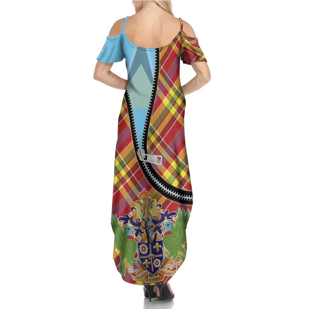 Saint Lucia Creole Day Summer Maxi Dress Madras Pattern Zipper Stylized - Wonder Print Shop