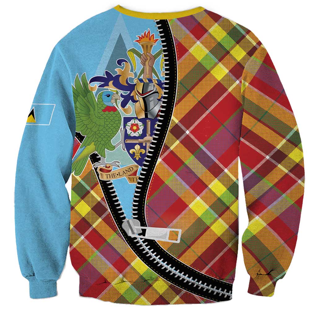 Saint Lucia Creole Day Sweatshirt Madras Pattern Zipper Stylized - Wonder Print Shop