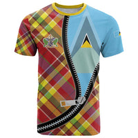 Saint Lucia Creole Day T Shirt Madras Pattern Zipper Stylized - Wonder Print Shop