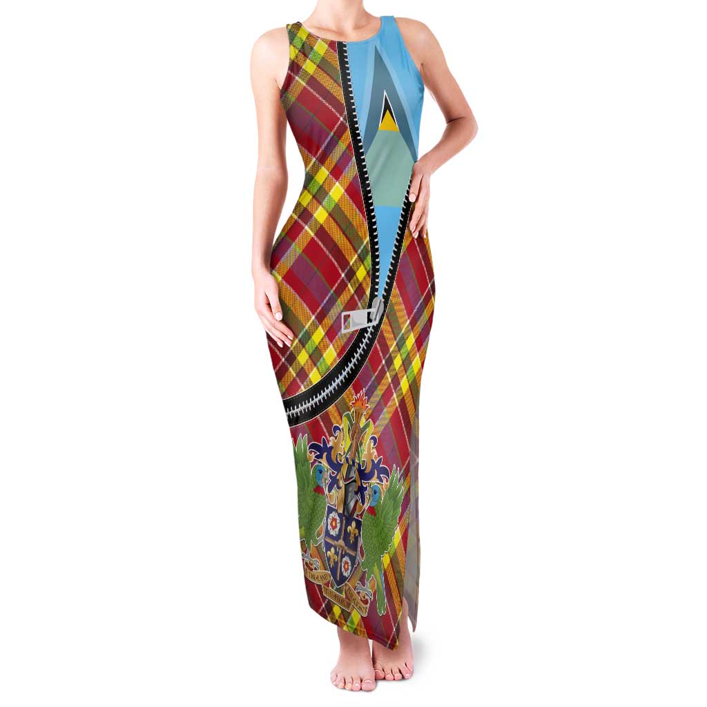 Saint Lucia Creole Day Tank Maxi Dress Madras Pattern Zipper Stylized - Wonder Print Shop