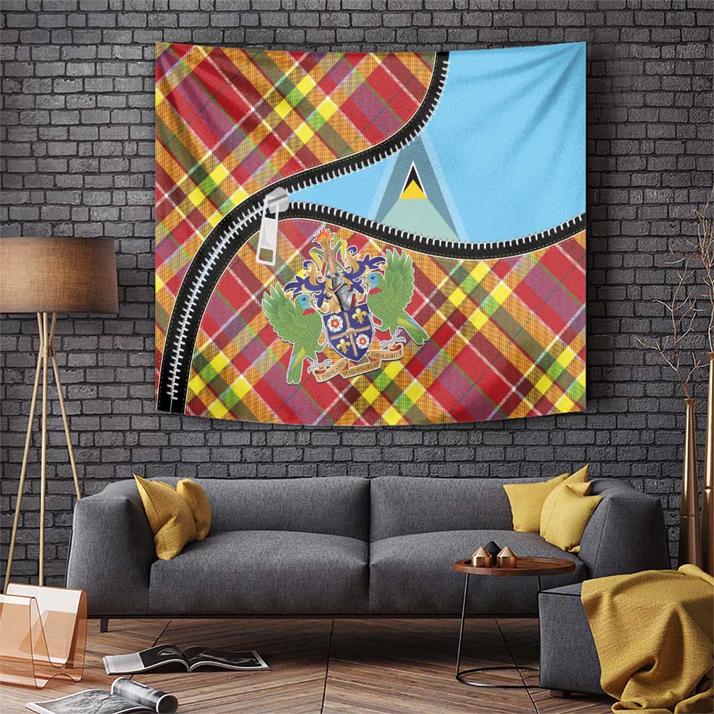 Saint Lucia Creole Day Tapestry Madras Pattern Zipper Stylized - Wonder Print Shop