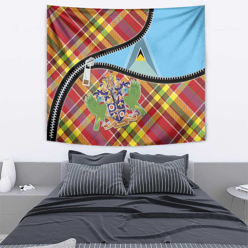 Saint Lucia Creole Day Tapestry Madras Pattern Zipper Stylized - Wonder Print Shop