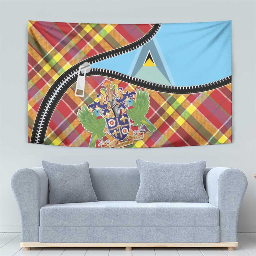 Saint Lucia Creole Day Tapestry Madras Pattern Zipper Stylized - Wonder Print Shop