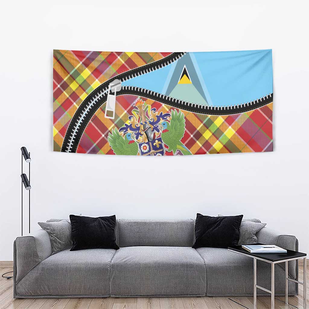 Saint Lucia Creole Day Tapestry Madras Pattern Zipper Stylized - Wonder Print Shop