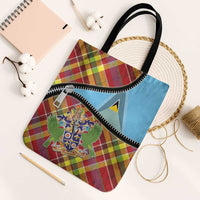 Saint Lucia Creole Day Tote Bag Madras Pattern Zipper Stylized - Wonder Print Shop