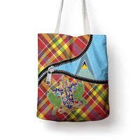 Saint Lucia Creole Day Tote Bag Madras Pattern Zipper Stylized - Wonder Print Shop