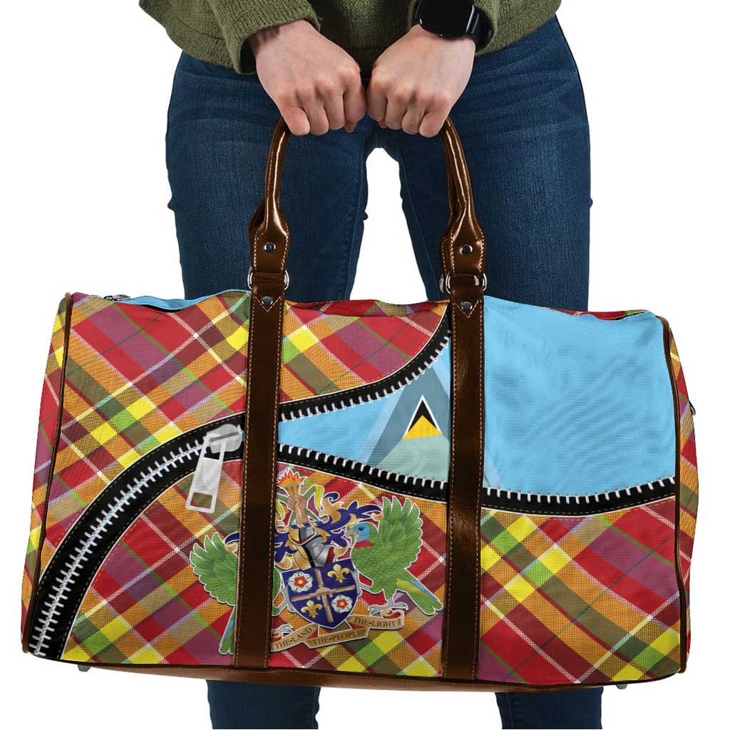 Saint Lucia Creole Day Travel Bag Madras Pattern Zipper Stylized - Wonder Print Shop