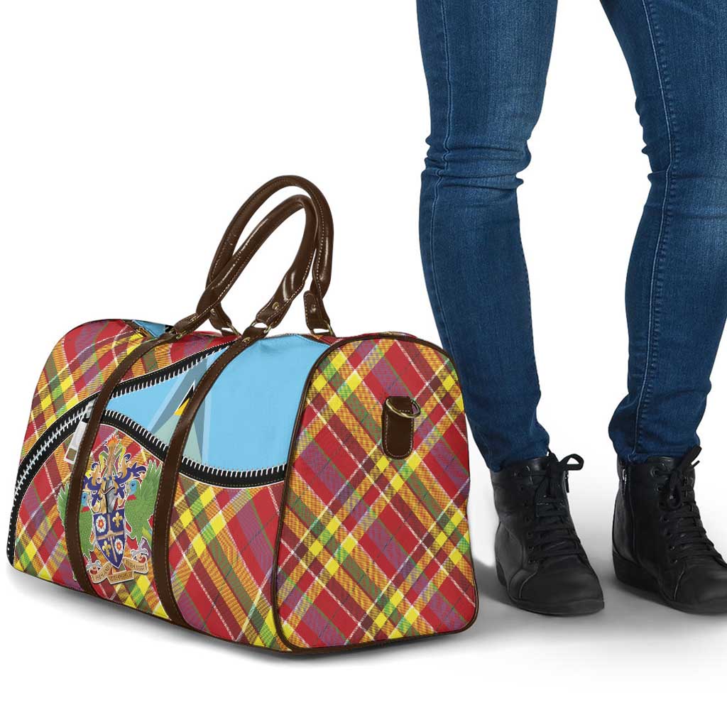 Saint Lucia Creole Day Travel Bag Madras Pattern Zipper Stylized - Wonder Print Shop