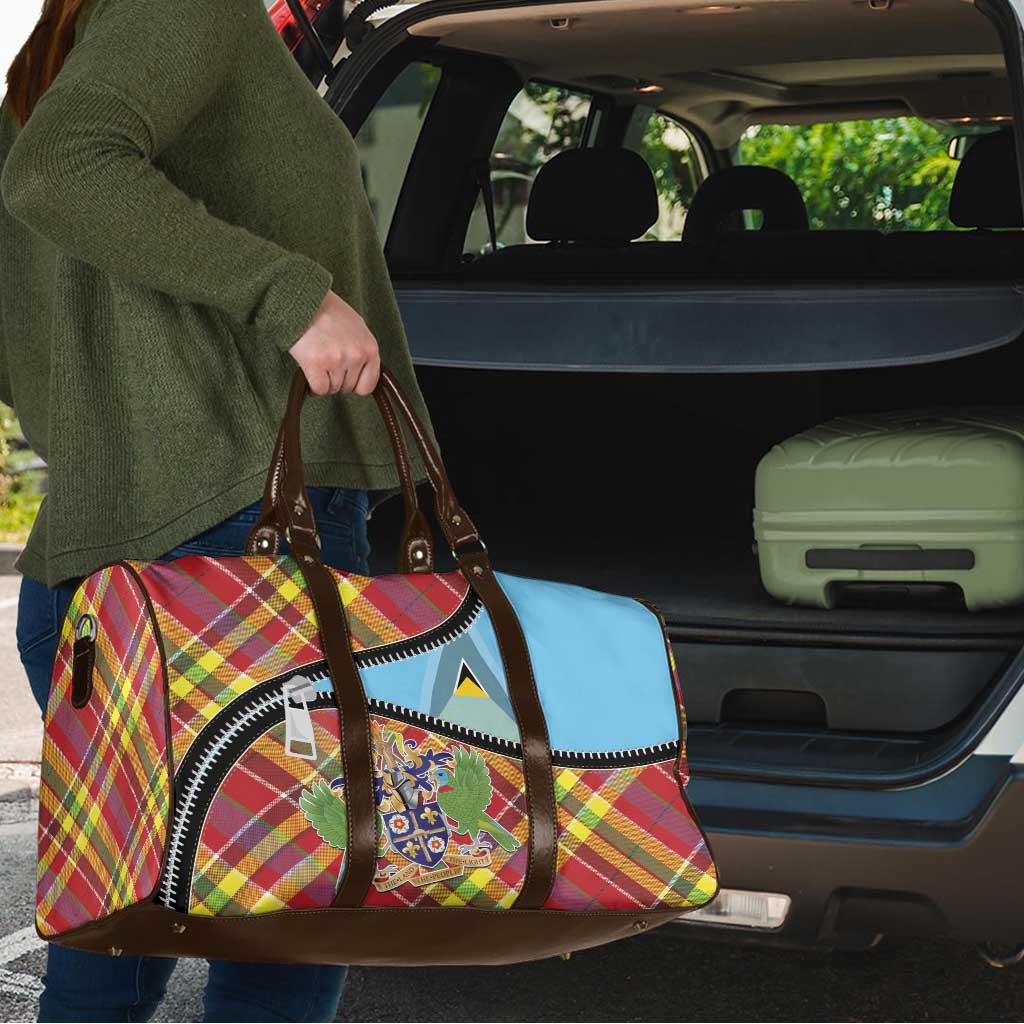 Saint Lucia Creole Day Travel Bag Madras Pattern Zipper Stylized - Wonder Print Shop