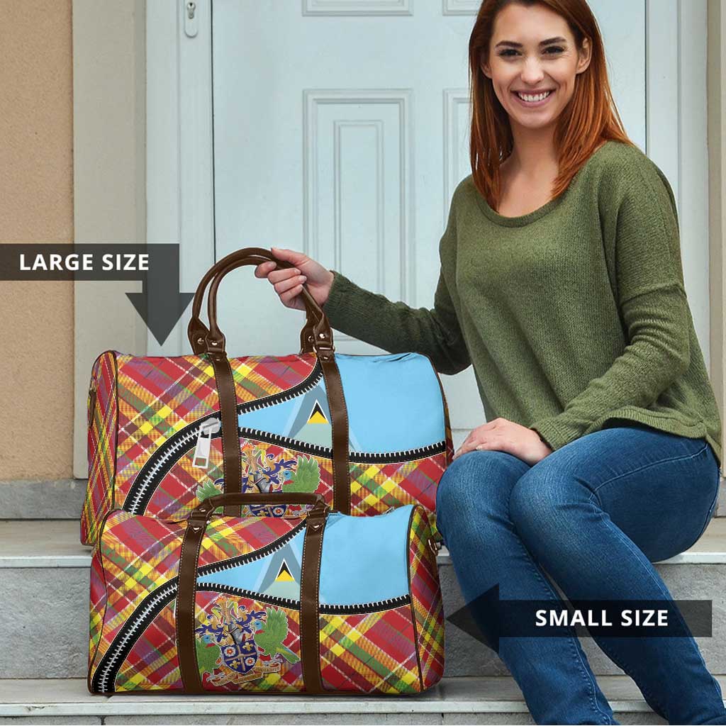 Saint Lucia Creole Day Travel Bag Madras Pattern Zipper Stylized - Wonder Print Shop