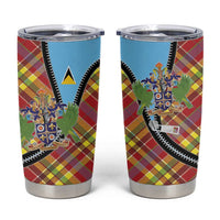 Saint Lucia Creole Day Tumbler Cup Madras Pattern Zipper Stylized - Wonder Print Shop