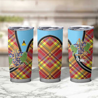 Saint Lucia Creole Day Tumbler Cup Madras Pattern Zipper Stylized - Wonder Print Shop