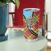 Saint Lucia Creole Day Tumbler Cup Madras Pattern Zipper Stylized - Wonder Print Shop