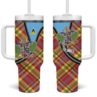 Saint Lucia Creole Day Tumbler With Handle Madras Pattern Zipper Stylized - Wonder Print Shop