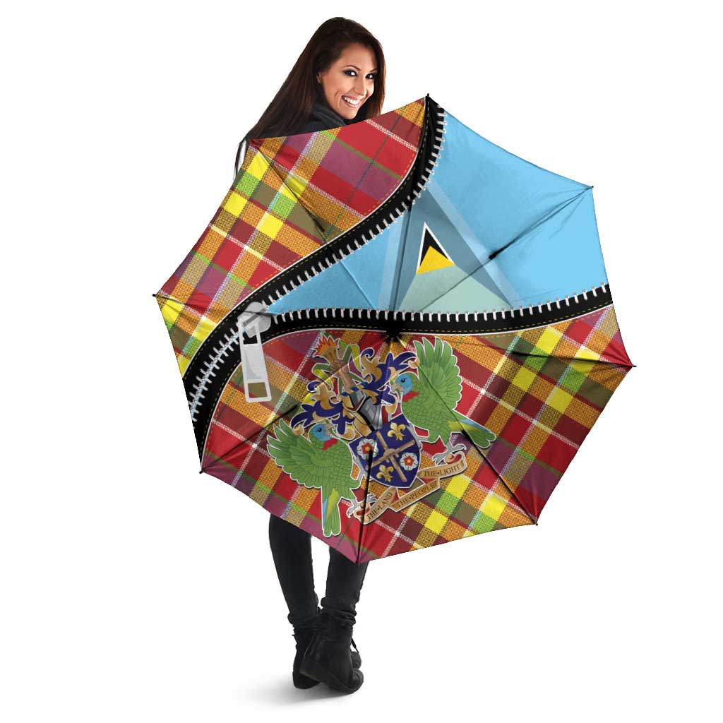 Saint Lucia Creole Day Umbrella Madras Pattern Zipper Stylized - Wonder Print Shop