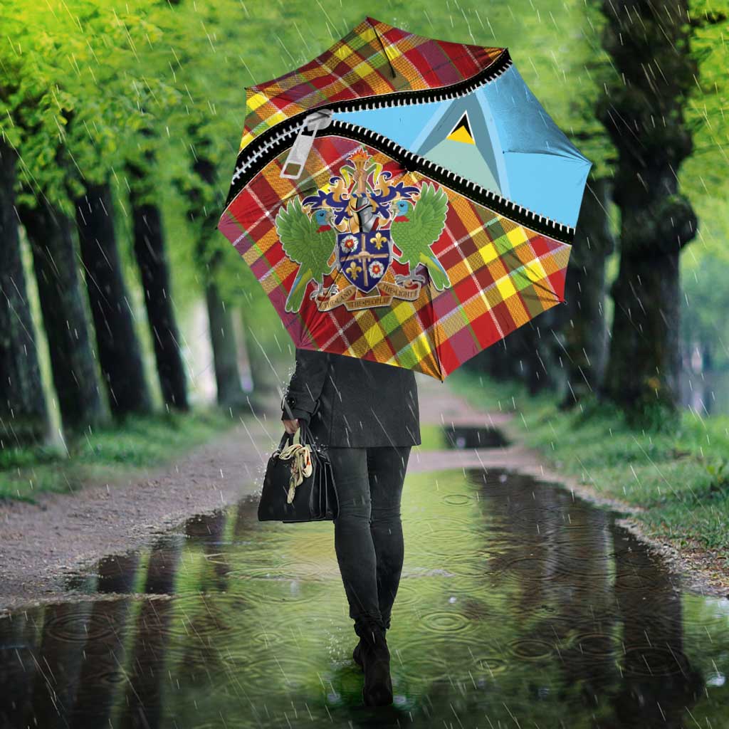 Saint Lucia Creole Day Umbrella Madras Pattern Zipper Stylized - Wonder Print Shop