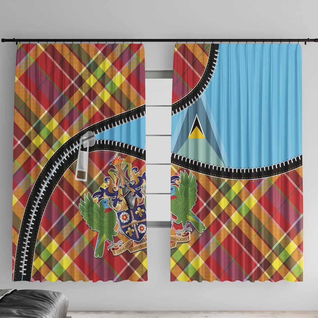 Saint Lucia Creole Day Window Curtain Madras Pattern Zipper Stylized - Wonder Print Shop