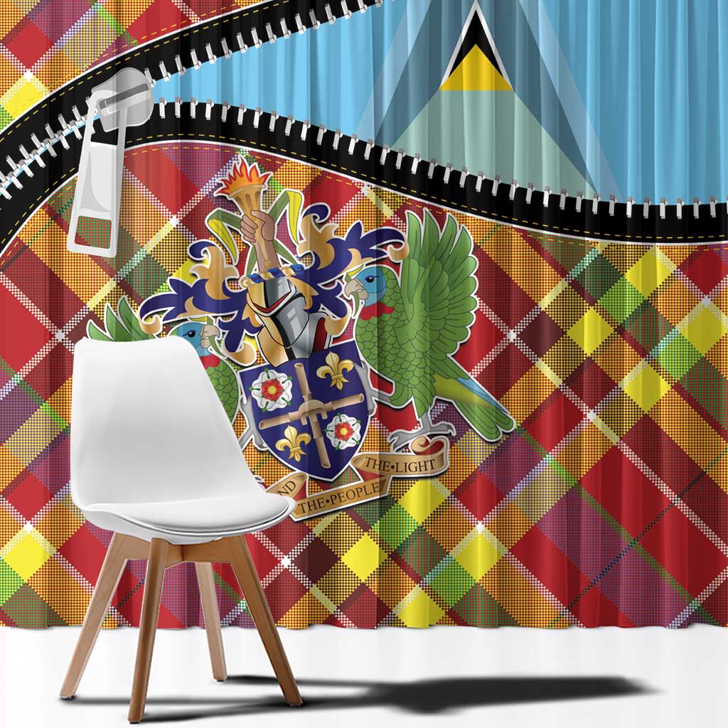 Saint Lucia Creole Day Window Curtain Madras Pattern Zipper Stylized - Wonder Print Shop