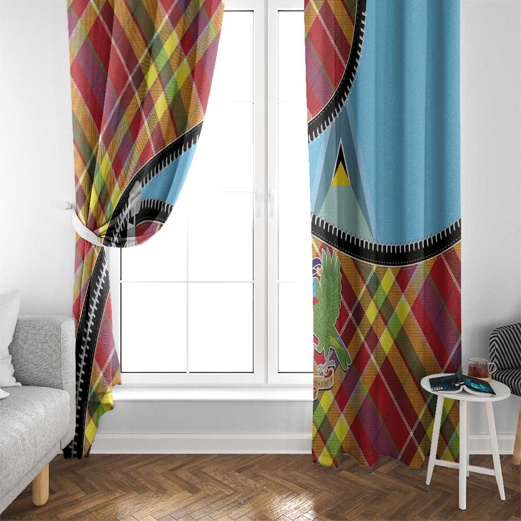 Saint Lucia Creole Day Window Curtain Madras Pattern Zipper Stylized - Wonder Print Shop