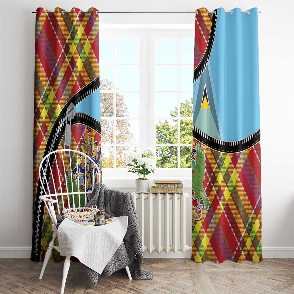 Saint Lucia Creole Day Window Curtain Madras Pattern Zipper Stylized - Wonder Print Shop