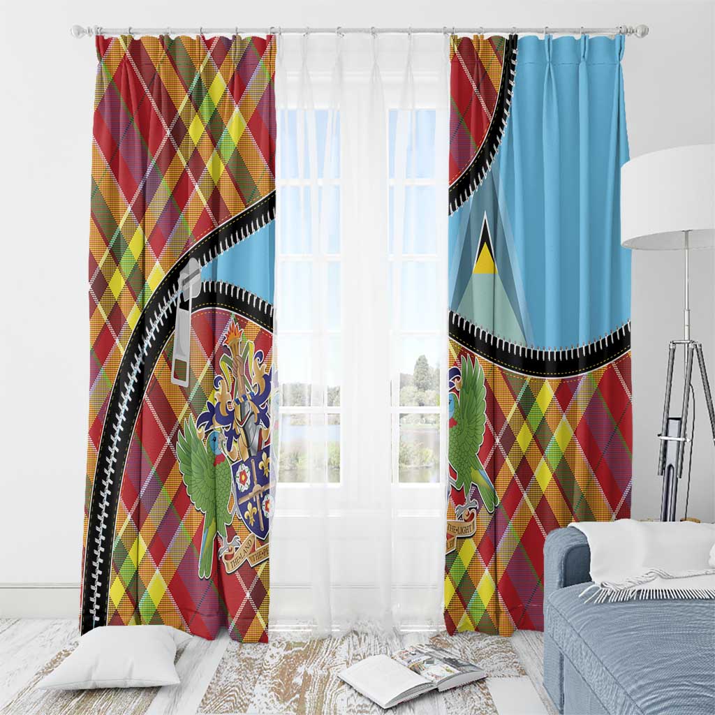 Saint Lucia Creole Day Window Curtain Madras Pattern Zipper Stylized - Wonder Print Shop