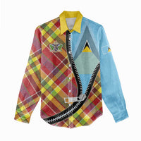 Saint Lucia Creole Day Women Casual Shirt Madras Pattern Zipper Stylized - Wonder Print Shop