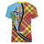 Saint Lucia Creole Day Women V-Neck T-Shirt Madras Pattern Zipper Stylized - Wonder Print Shop