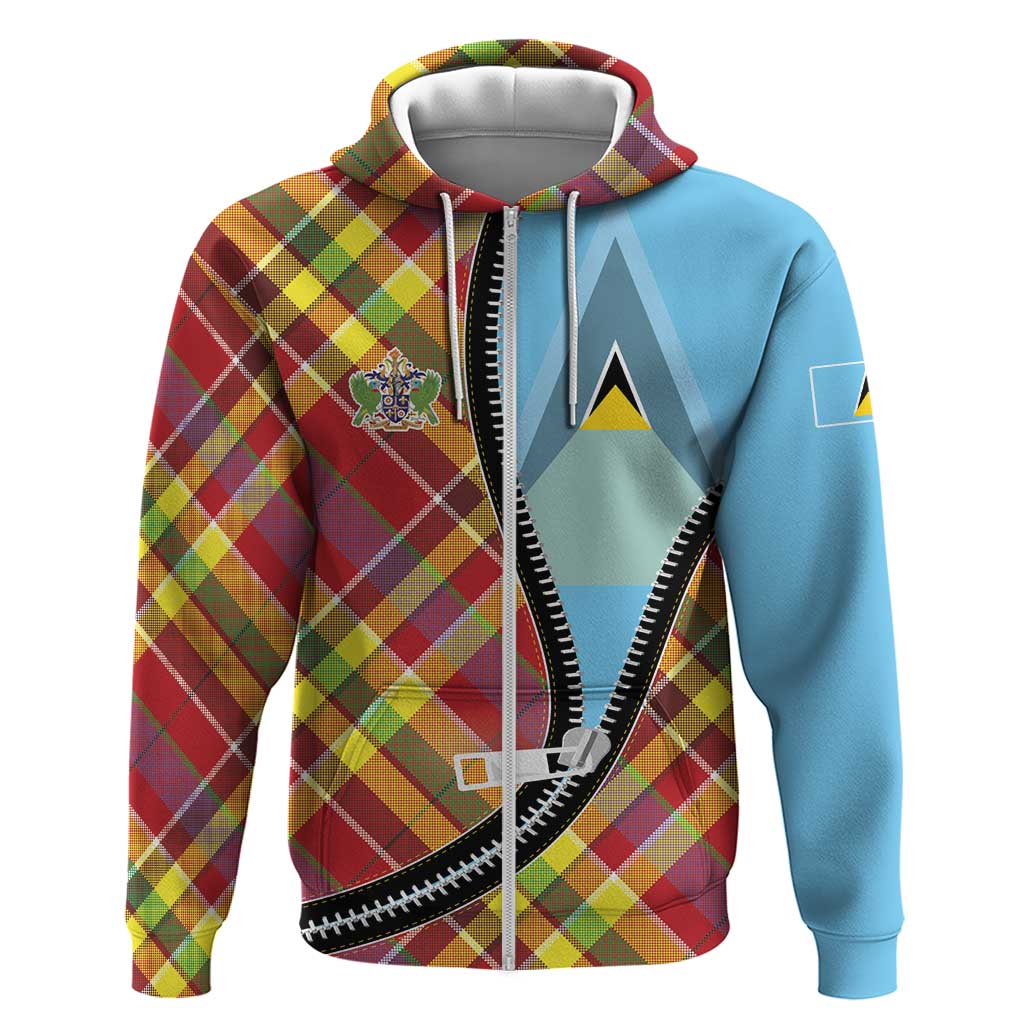 Saint Lucia Creole Day Zip Hoodie Madras Pattern Zipper Stylized - Wonder Print Shop