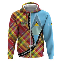 Saint Lucia Creole Day Zip Hoodie Madras Pattern Zipper Stylized - Wonder Print Shop