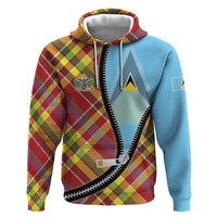 Saint Lucia Creole Day Zip Hoodie Madras Pattern Zipper Stylized - Wonder Print Shop