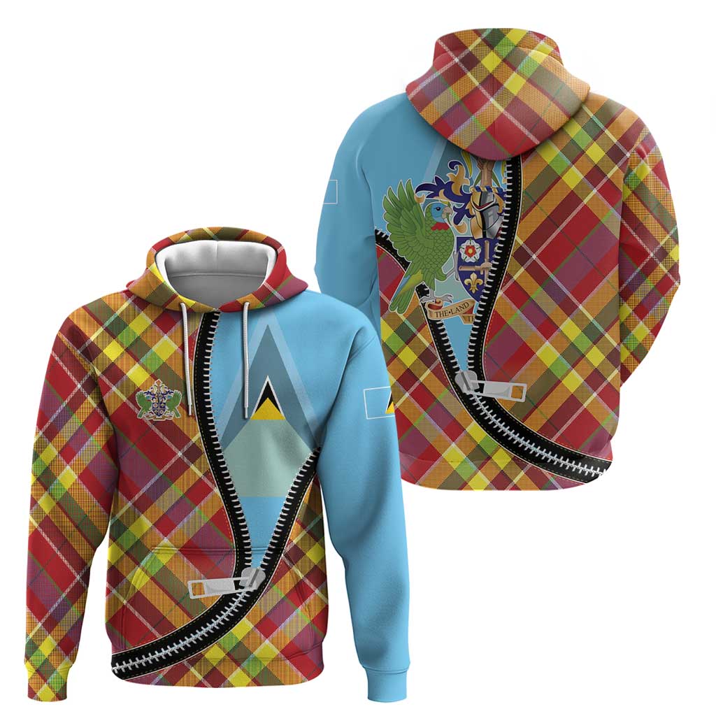 Saint Lucia Creole Day Zip Hoodie Madras Pattern Zipper Stylized - Wonder Print Shop