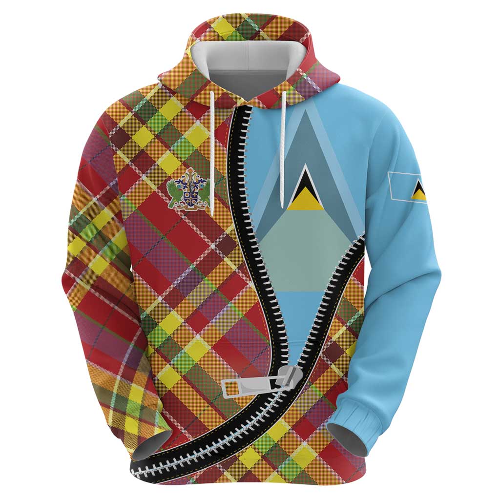 Saint Lucia Creole Day Zip Hoodie Madras Pattern Zipper Stylized - Wonder Print Shop
