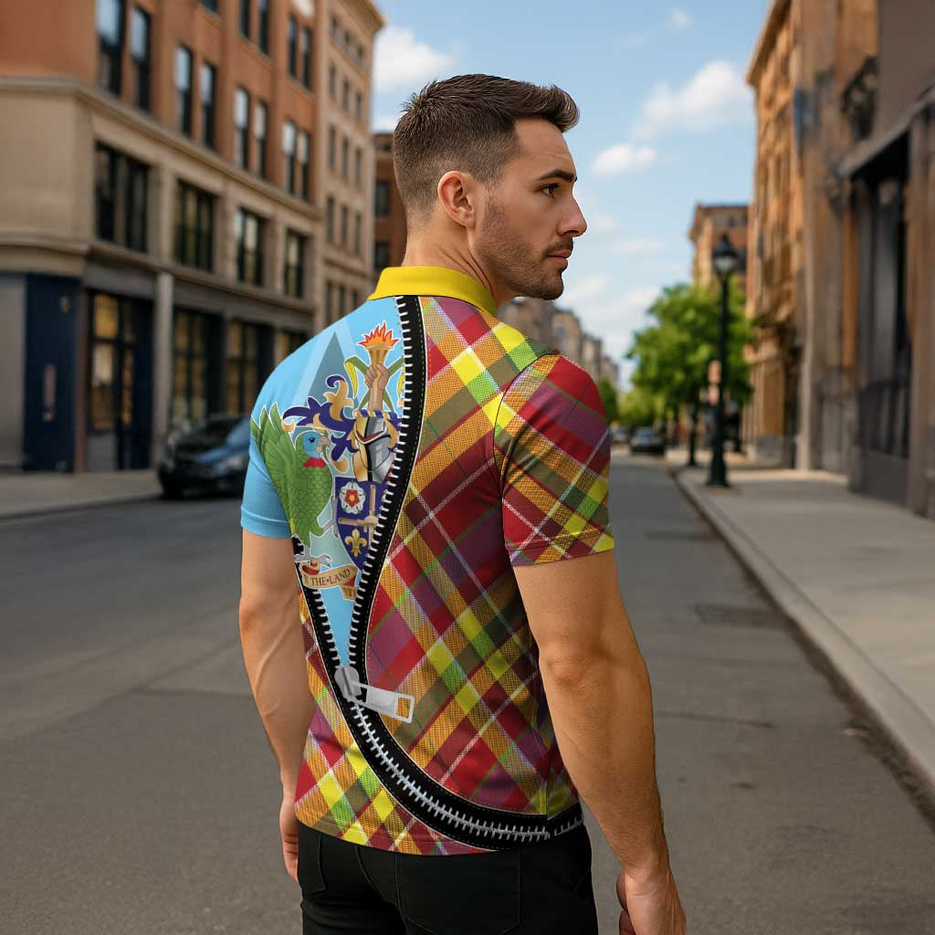 Saint Lucia Creole Day Zipper Polo Shirt Madras Pattern Zipper Stylized - Wonder Print Shop