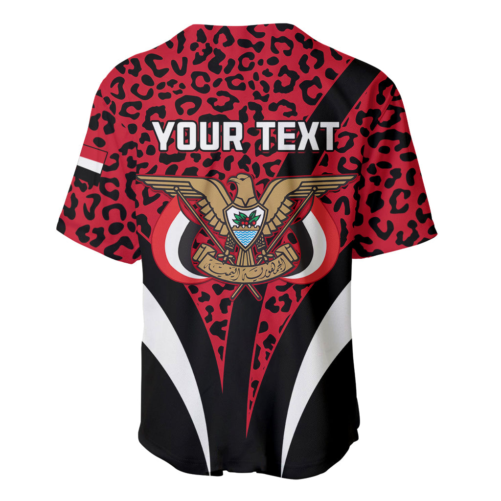Personalised Yemen Independence Day Baseball Jersey Yemeni Coat Of Arms Leopard Pattern - Wonder Print Shop