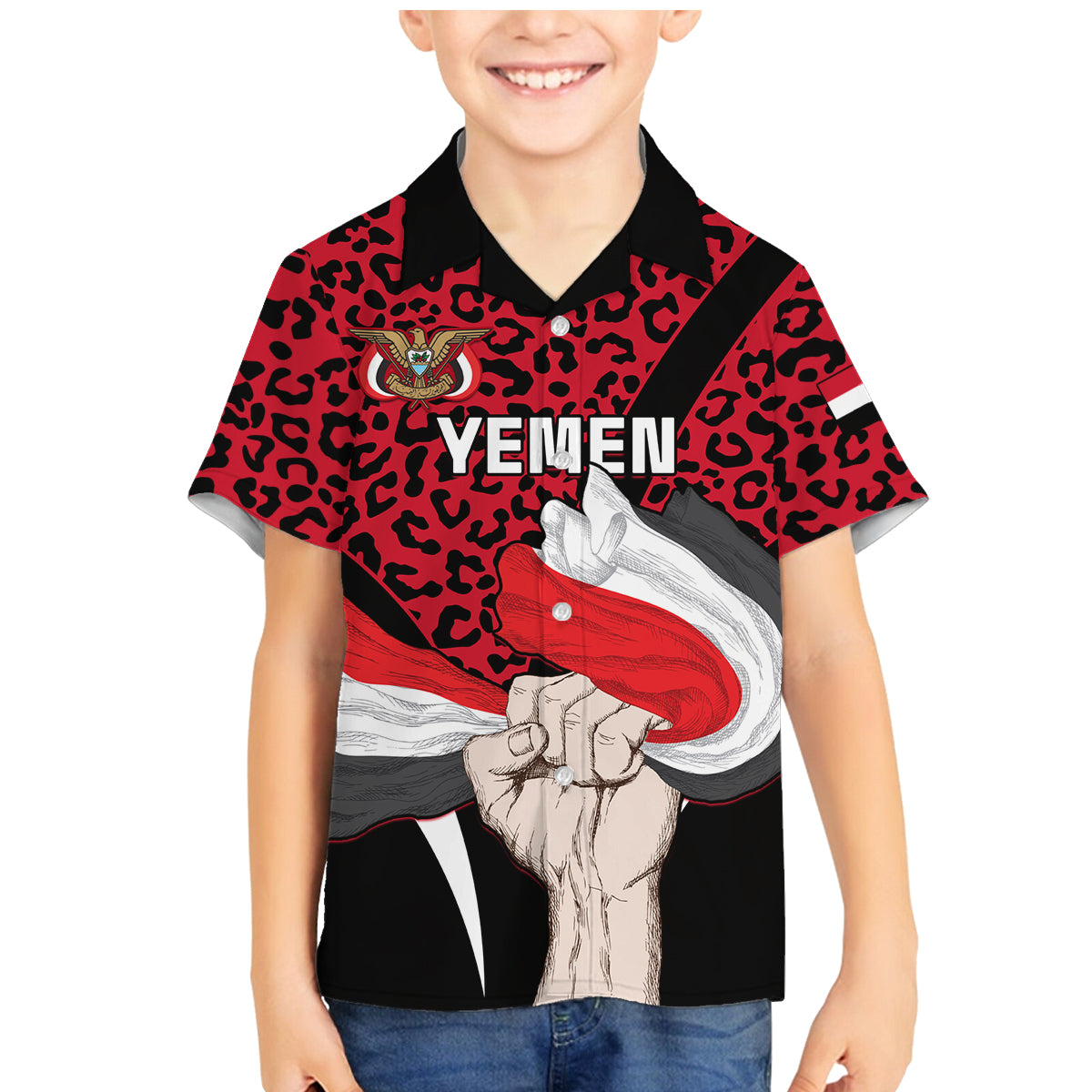Personalised Yemen Independence Day Family Matching Mermaid Dress and Hawaiian Shirt Yemeni Coat Of Arms Leopard Pattern - Wonder Print Shop