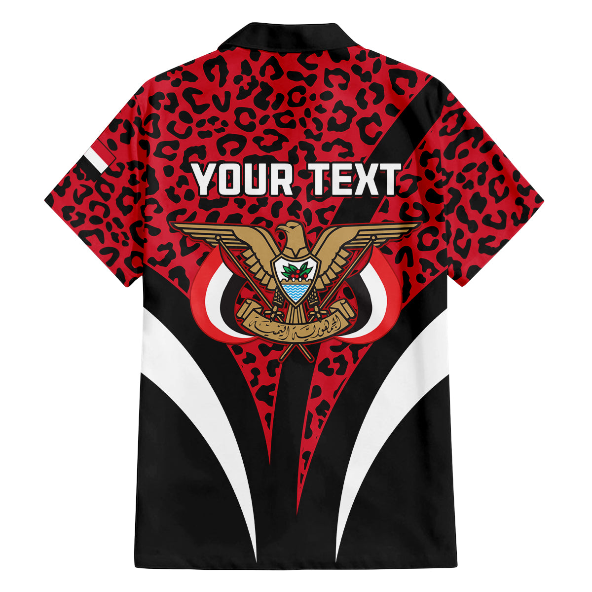 Personalised Yemen Independence Day Family Matching Off Shoulder Long Sleeve Dress and Hawaiian Shirt Yemeni Coat Of Arms Leopard Pattern - Wonder Print Shop