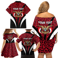 Personalised Yemen Independence Day Family Matching Off Shoulder Short Dress and Hawaiian Shirt Yemeni Coat Of Arms Leopard Pattern - Wonder Print Shop
