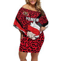 Personalised Yemen Independence Day Family Matching Off Shoulder Short Dress and Hawaiian Shirt Yemeni Coat Of Arms Leopard Pattern - Wonder Print Shop