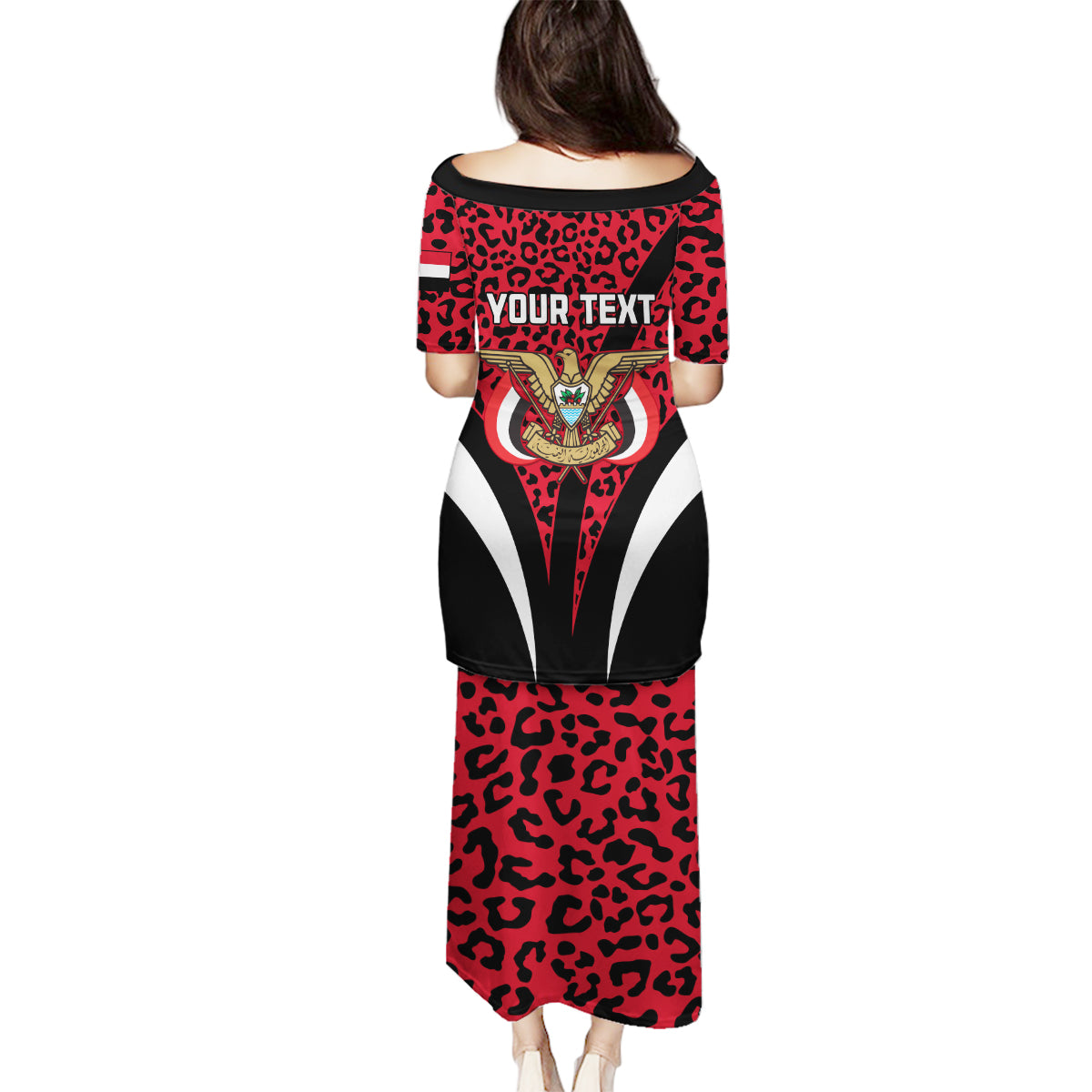 Personalised Yemen Independence Day Family Matching Puletasi Dress and Hawaiian Shirt Yemeni Coat Of Arms Leopard Pattern - Wonder Print Shop