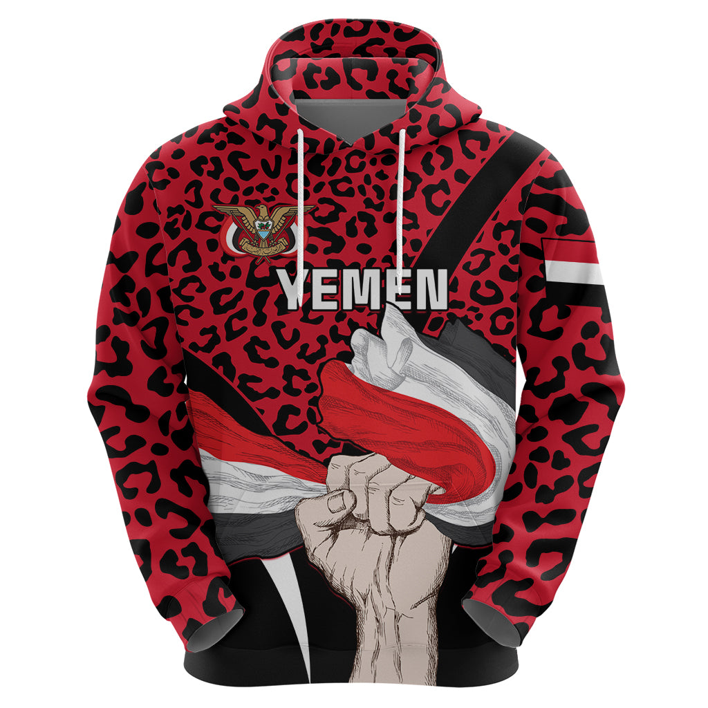 Personalised Yemen Independence Day Hoodie Yemeni Coat Of Arms Leopard Pattern - Wonder Print Shop