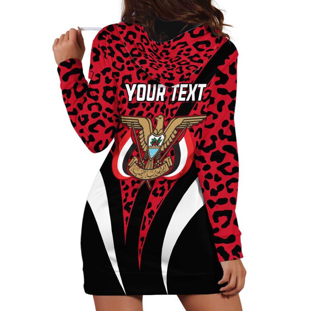 Personalised Yemen Independence Day Hoodie Dress Yemeni Coat Of Arms Leopard Pattern - Wonder Print Shop