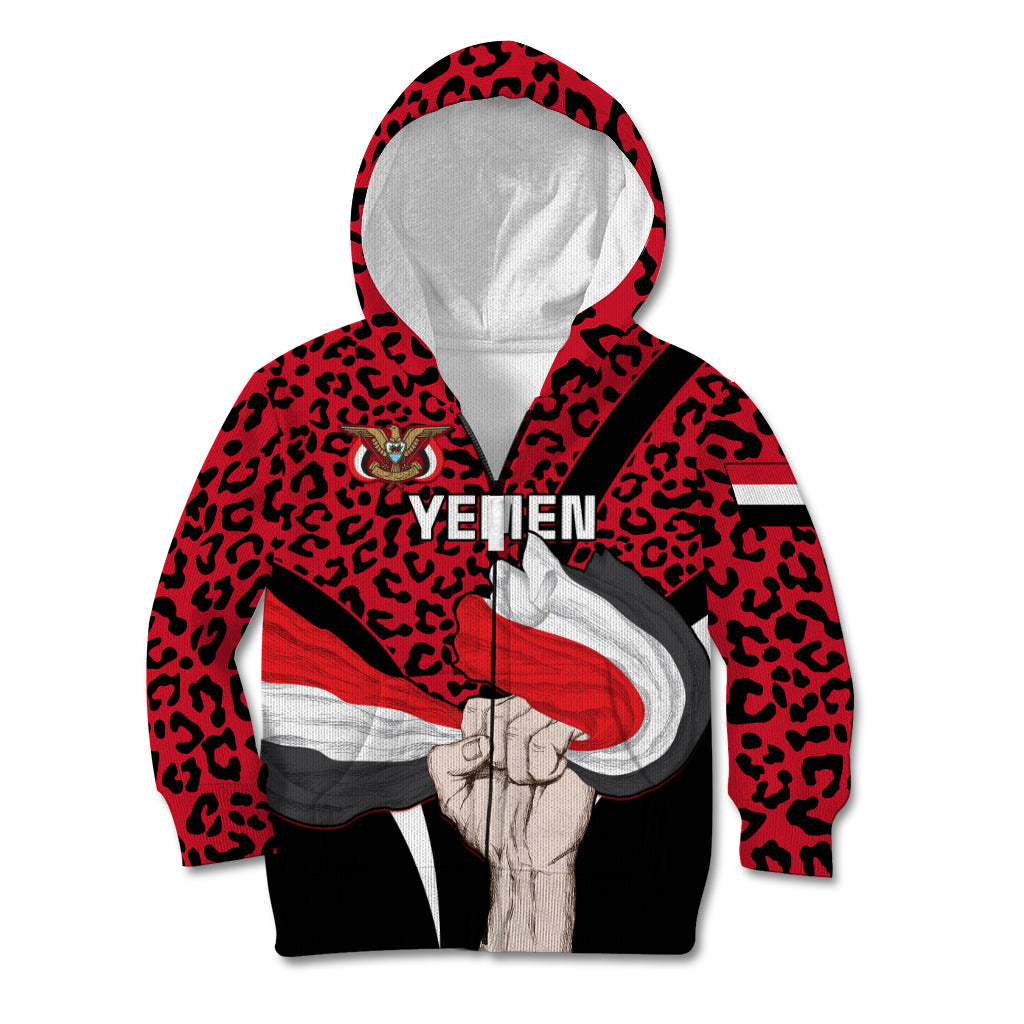 Personalised Yemen Independence Day Kid Hoodie Yemeni Coat Of Arms Leopard Pattern - Wonder Print Shop