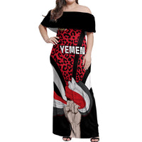 Personalised Yemen Independence Day Off Shoulder Maxi Dress Yemeni Coat Of Arms Leopard Pattern - Wonder Print Shop