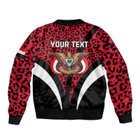 Personalised Yemen Independence Day Sleeve Zip Bomber Jacket Yemeni Coat Of Arms Leopard Pattern - Wonder Print Shop