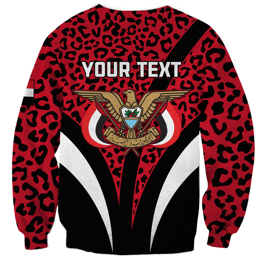 Personalised Yemen Independence Day Sweatshirt Yemeni Coat Of Arms Leopard Pattern - Wonder Print Shop