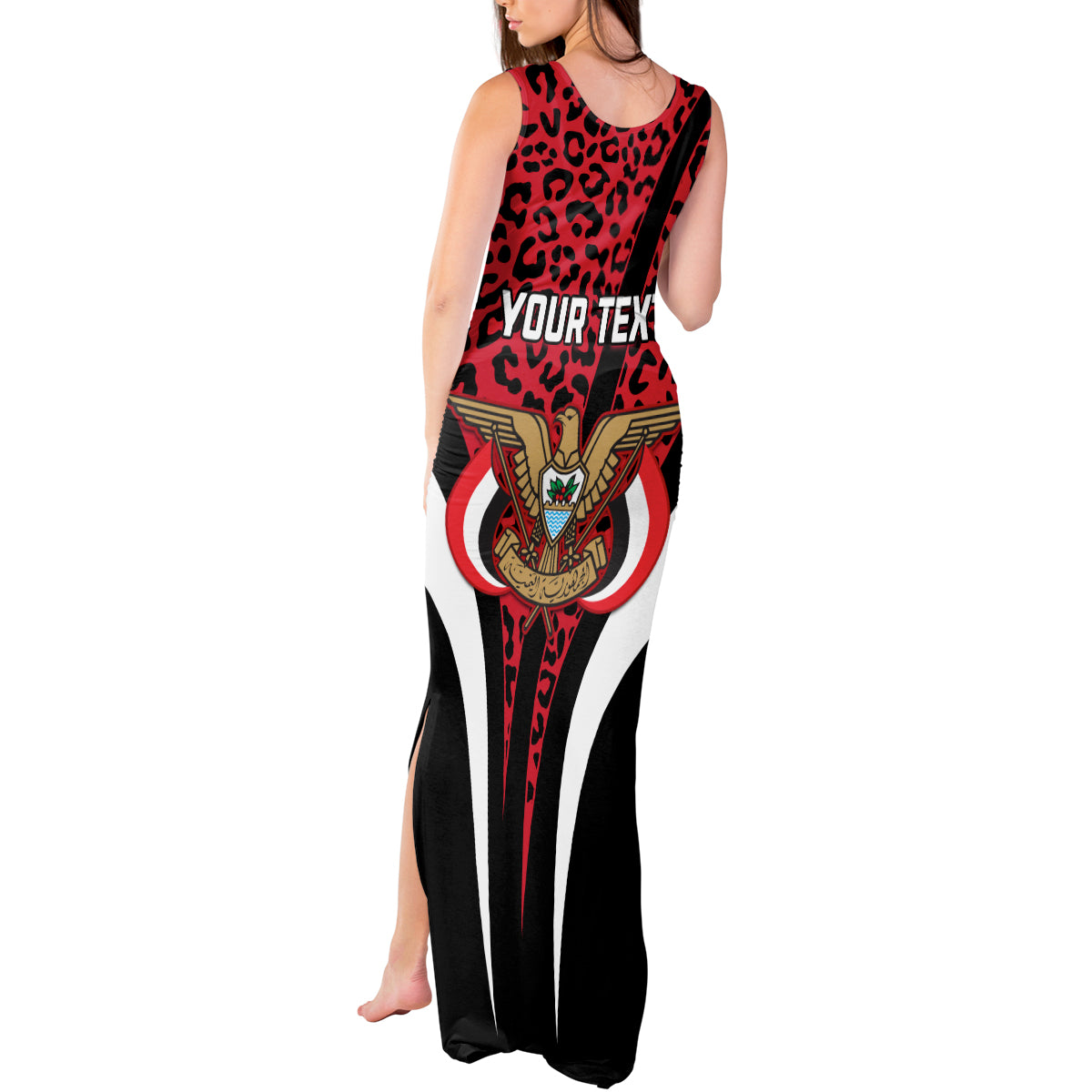 Personalised Yemen Independence Day Tank Maxi Dress Yemeni Coat Of Arms Leopard Pattern - Wonder Print Shop